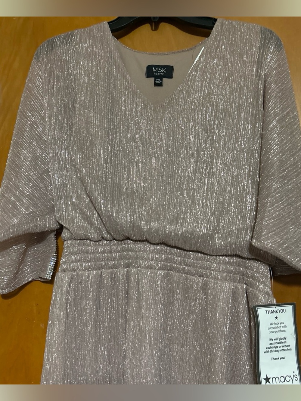 MSK Shimmery Taupe V-Neck Midi Dress